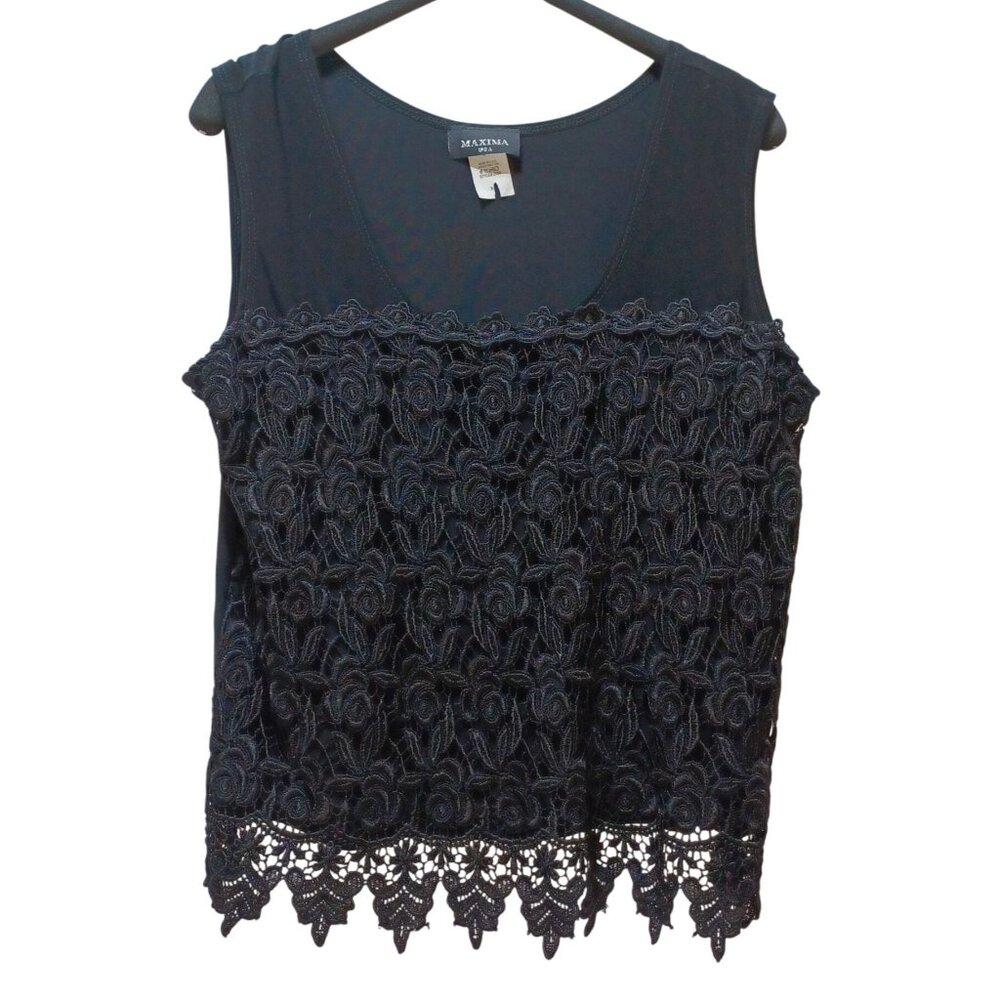 VTG Maxima USA Lace Front‎ Tank Top Black Womens XL Whimsigoth Layering Regency